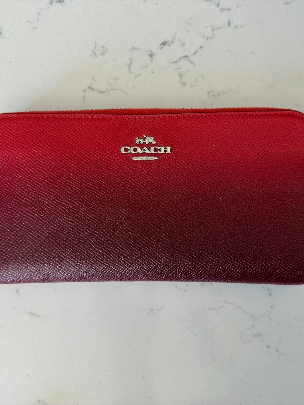 Coach Ombre Red Zip-Around Leather Wallet